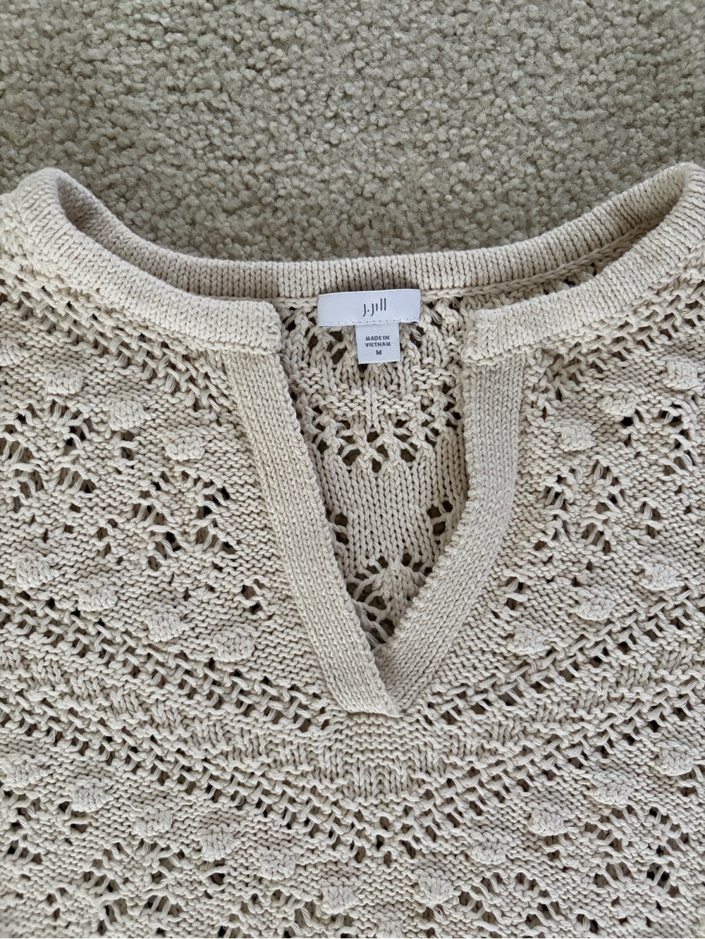 J. Jill Cream Crochet V-Neck Sweater - Picture 3 of 6